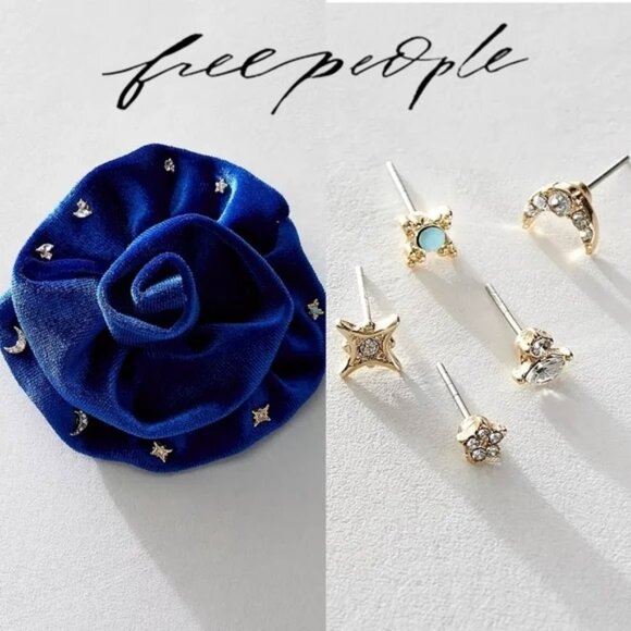 Free People Jewelry - NWT Free People Rosette Stud Earring Pack Brooch Celestial - Sapphire Blue